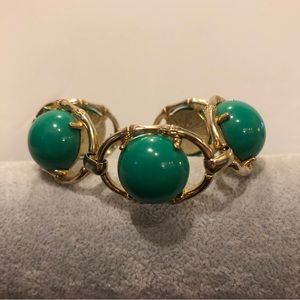 Stella Dot “Zinnia” Statement Bracelet, gold tone with green cabochons